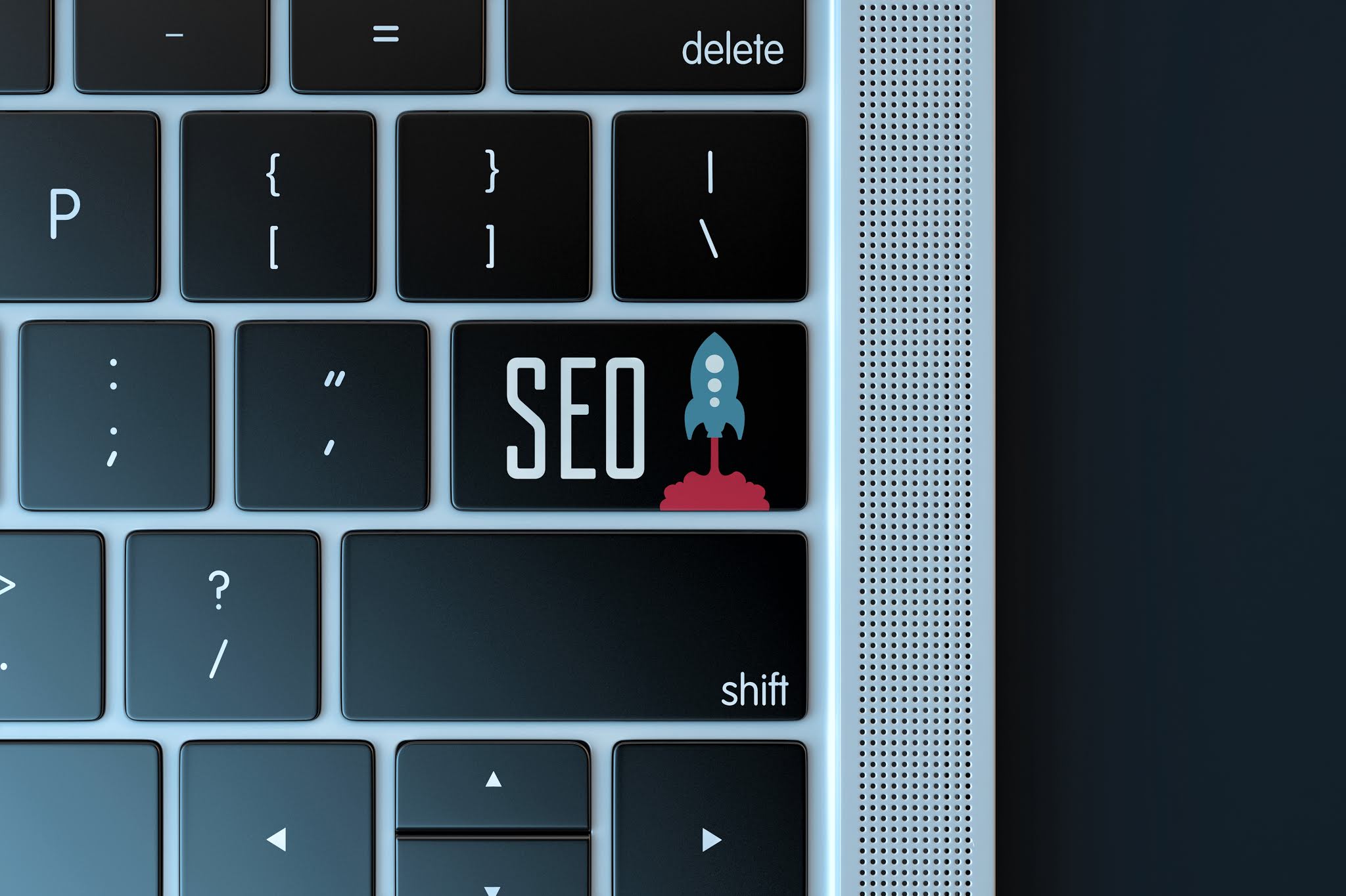 Search engine optimization sign over laptop keyboard